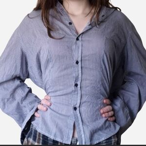 Sara Studio Vintage Navy and White Striped + Floral Shirt